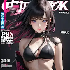 ピンクハイライトの黒髪美女