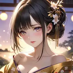 金色の着物の優雅な美女