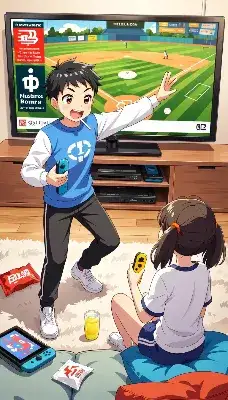 野球ゲームで遊ぶ兄妹(パワプロの日,8月26日)