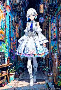 路地をゆく白銀のエルフ