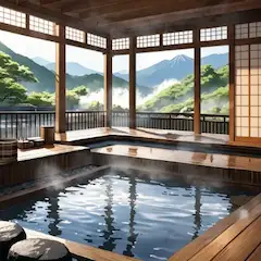 朝霧に浮かぶ富士を望む湯のひととき