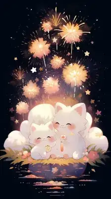 ギャラクシー花火大会を楽しむにゃんにゃんスターの猫ちゃんたち