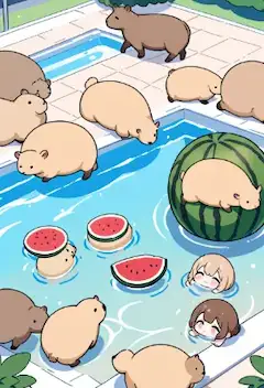 カピバラたちのスイカプールパーティー