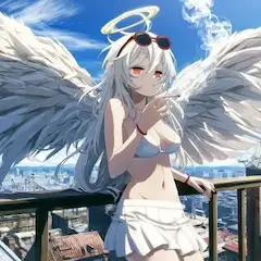 天使だって。頭の輪っか見えるっしょ？ふぅ・・・めんどくさ。