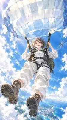 青空に舞うスカイダイビング少女