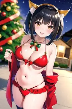 ウマ娘🙇‍♂ユキノビジンのサンタビキニ水着仕様をＡIさんに描いてもらいました🙇‍♂