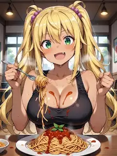 ソースまみれでも笑顔のパスタタイム