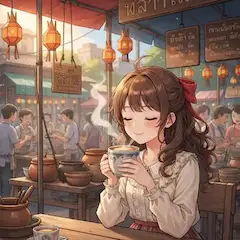 市場の少女と一杯の安らぎ
