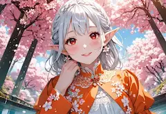 桜舞う森のエルフ少女の微笑み