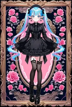 青髪のゴシック少女と薔薇