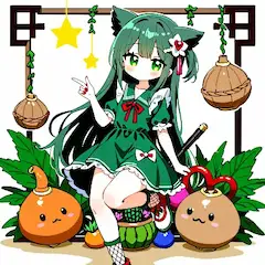 星の下で笑う緑の猫娘