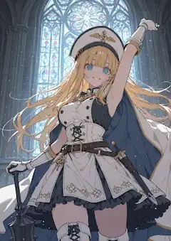 聖堂に輝く金髪少女の勝利の瞬間