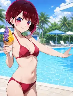 プールサイドでソフトクリーム