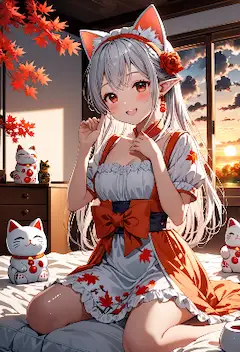 秋風に舞う猫耳少女の夕暮れ