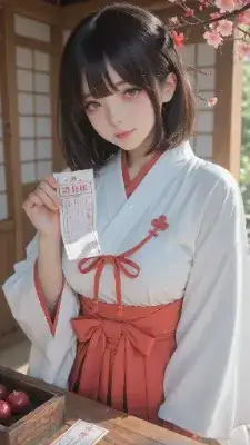 神社で巫女のおみくじ