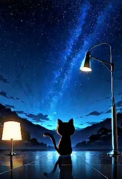 星空に願いを託す黒猫の夜