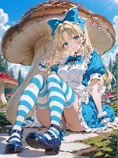 巨大キノコの下のアリス