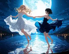 黒髪＆ブロンド・湖面でダンス