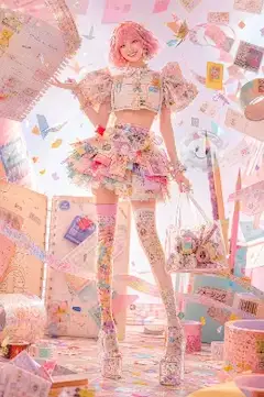 紙の魔法に包まれたピンクの少女