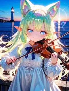 2枚）バイオリンと水平線