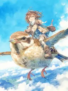空飛ぶスズメと少女の冒険。