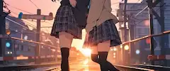 夕焼けと踏切とふたり