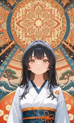 曼荼羅に包まれる和装の少女