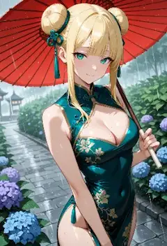 雨と紫陽花と翠蘭