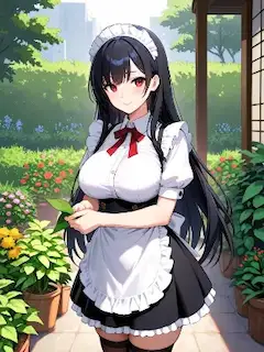 ガーデニングと黒髪メイド娘