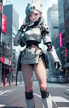 ニット帽を装着したメカ娘