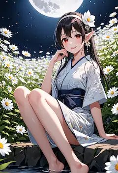 月下のエルフと花のささやき