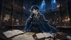 月夜の古書館で謎を追う青年