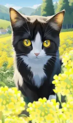菜の花畑で遊ぶ猫さん