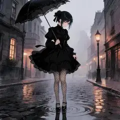 水溜りの先を見つめる