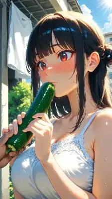 夏の陽射しにきゅうりを味わう