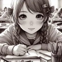 鉛筆を握った少女（鉛筆画）