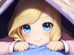 布団に隠れる金髪少女