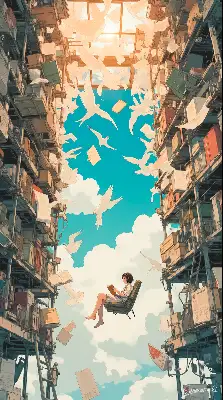 本に乗って、空へ。／スマホ壁紙アーカイブ