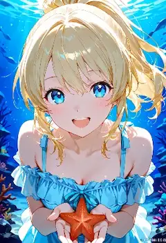 海底で星を抱く金髪少女の笑顔