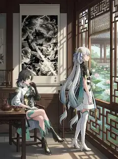 蓮の池を眺めている今汐と鑑心