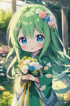 ちびキャラの和風庭園