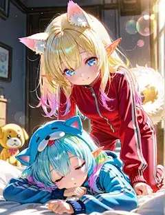 12枚）寝ている妹を起こす