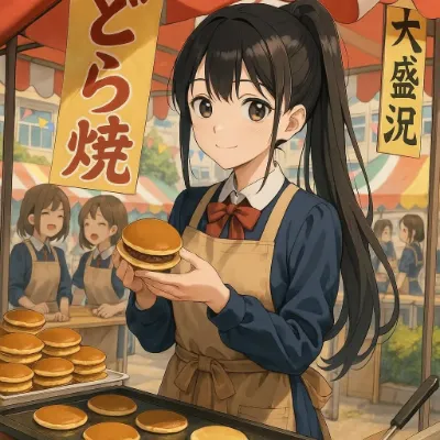 屋台の笑顔娘と絶品どら焼き