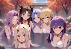 温泉に入っている可愛いFatestaynightの6人！