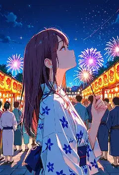 夏祭りの夜に花火と出会う