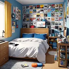 ポスター満載の秘密基地、男の子の部屋