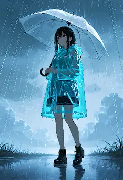 雨の記憶に寄り添う青い影