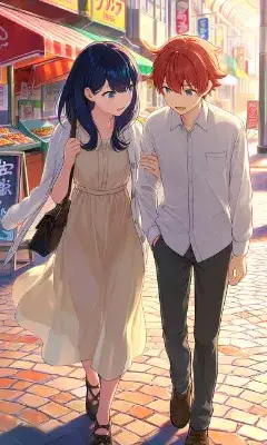 夕暮れの甘い散策