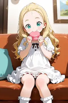 おやつを食べるおでこちゃん