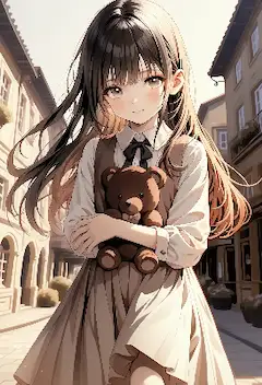 テディベアと古い路地の午後